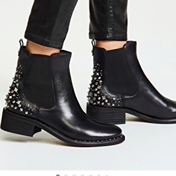 Sam Edelman Shoes - $190 Sam Edelman silver Studded Chelsea Boots Dover Moto Black leather sz 8